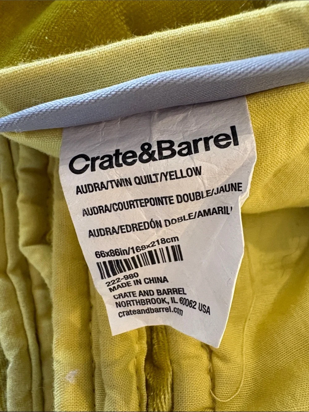 Crate & Barrel Audra Crushed Velvet Twin Comforter Yellow
